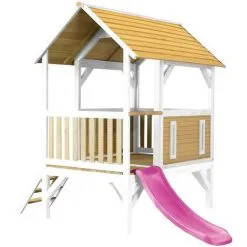 AXI Akela Maison Enfant Avec Toboggan Violet | Aire De Jeux Pour L'extérieur En Marron & Blanc | Maisonnette / Cabane De Jeu En Bois FSC - Marron