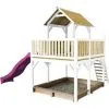 AXI Atka Maison Enfant Avec Bac à Sable & Toboggan Violet | Aire De Jeux Pour L'extérieur En Marron & Blanc | Maisonnette / Cabane De Jeu En Bois FSC - Marron