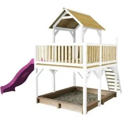 AXI Atka Maison Enfant Avec Bac à Sable & Toboggan Violet | Aire De Jeux Pour L'extérieur En Marron & Blanc | Maisonnette / Cabane De Jeu En Bois FSC - Marron