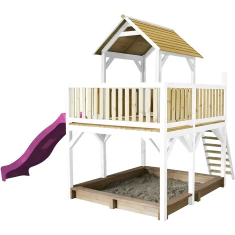 AXI Atka Maison Enfant Avec Bac à Sable & Toboggan Violet | Aire De Jeux Pour L'extérieur En Marron & Blanc | Maisonnette / Cabane De Jeu En Bois FSC - Marron 1 AXI Atka Maison Enfant Avec Bac à Sable & Toboggan Violet | Aire De Jeux Pour L'extérieur En Marron & Blanc | Maisonnette / Cabane De Jeu En Bois FSC - Marron