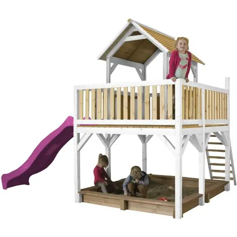 AXI Atka Maison Enfant Avec Bac à Sable & Toboggan Violet | Aire De Jeux Pour L'extérieur En Marron & Blanc | Maisonnette / Cabane De Jeu En Bois FSC - Marron 3 AXI Atka Maison Enfant Avec Bac à Sable & Toboggan Violet | Aire De Jeux Pour L'extérieur En Marron & Blanc | Maisonnette / Cabane De Jeu En Bois FSC - Marron – Image 3