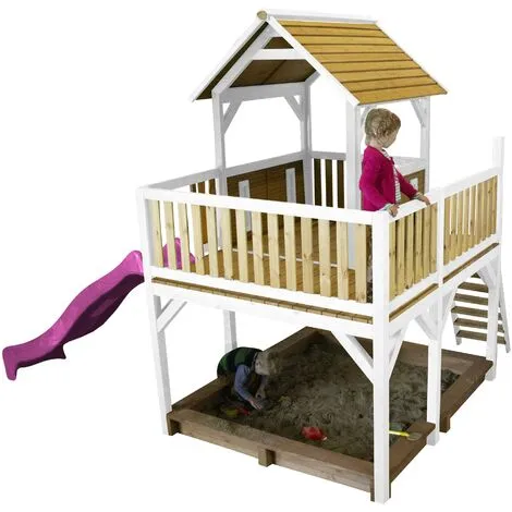 AXI Atka Maison Enfant Avec Bac à Sable & Toboggan Violet | Aire De Jeux Pour L'extérieur En Marron & Blanc | Maisonnette / Cabane De Jeu En Bois FSC - Marron 4 AXI Atka Maison Enfant Avec Bac à Sable & Toboggan Violet | Aire De Jeux Pour L'extérieur En Marron & Blanc | Maisonnette / Cabane De Jeu En Bois FSC - Marron – Image 4