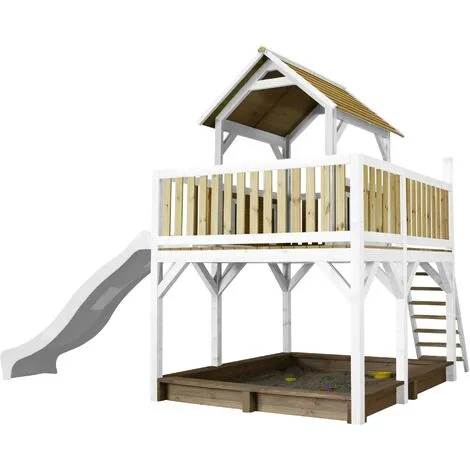 AXI Atka Maison Enfant Avec Bac à Sable & Toboggan Blanc | Aire De Jeux Pour L'extérieur En Marron & Blanc | Maisonnette / Cabane De Jeu En Bois FSC - Marron 2 AXI Atka Maison Enfant Avec Bac à Sable & Toboggan Blanc | Aire De Jeux Pour L'extérieur En Marron & Blanc | Maisonnette / Cabane De Jeu En Bois FSC - Marron – Image 2