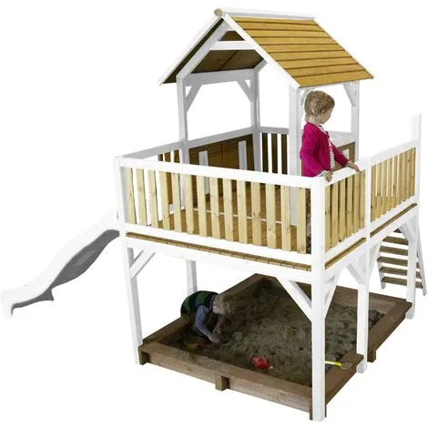 AXI Atka Maison Enfant Avec Bac à Sable & Toboggan Blanc | Aire De Jeux Pour L'extérieur En Marron & Blanc | Maisonnette / Cabane De Jeu En Bois FSC - Marron 4 AXI Atka Maison Enfant Avec Bac à Sable & Toboggan Blanc | Aire De Jeux Pour L'extérieur En Marron & Blanc | Maisonnette / Cabane De Jeu En Bois FSC - Marron – Image 4