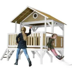 AXI Meeko Maison Enfant Avec Toboggan Blanc | Aire De Jeux Pour L'extérieur En Marron & Blanc | Maisonnette / Cabane De Jeu En Bois FSC - Marron -Axi Soldes Boutique 18396169 3