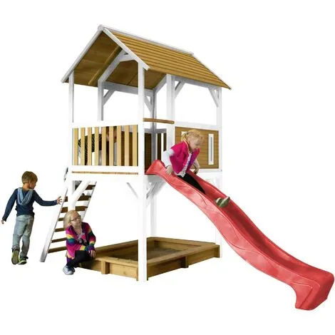 AXI Pumba Maison Enfant Avec Bac à Sable & Toboggan Rouge | Aire De Jeux Pour L'extérieur En Marron & Blanc | Maisonnette / Cabane De Jeu En Bois FSC - Marron 2 AXI Pumba Maison Enfant Avec Bac à Sable & Toboggan Rouge | Aire De Jeux Pour L'extérieur En Marron & Blanc | Maisonnette / Cabane De Jeu En Bois FSC - Marron – Image 2