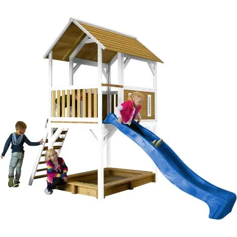 AXI Pumba Maison Enfant Avec Bac à Sable & Toboggan Bleu | Aire De Jeux Pour L'extérieur En Marron & Blanc | Maisonnette / Cabane De Jeu En Bois FSC - Marron 2 AXI Pumba Maison Enfant Avec Bac à Sable & Toboggan Bleu | Aire De Jeux Pour L'extérieur En Marron & Blanc | Maisonnette / Cabane De Jeu En Bois FSC - Marron – Image 2