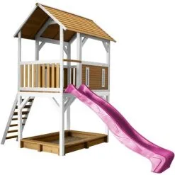 AXI Pumba Maison Enfant Avec Bac à Sable & Toboggan Violet | Aire De Jeux Pour L'extérieur En Marron & Blanc | Maisonnette / Cabane De Jeu En Bois FSC - Marron
