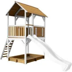 AXI Pumba Maison Enfant Avec Bac à Sable & Toboggan Blanc | Aire De Jeux Pour L'extérieur En Marron & Blanc | Maisonnette / Cabane De Jeu En Bois FSC - Marron