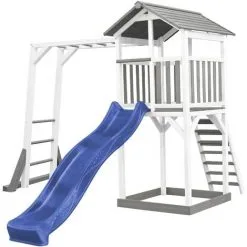 AXI Beach Tower Aire De Jeux Avec Toboggan En Bleu, Cadre D'escalade & Bac à Sable | Grande Maison Enfant Extérieur En Gris & Blanc | Cabane De Jeu En Bois FSC - Gris