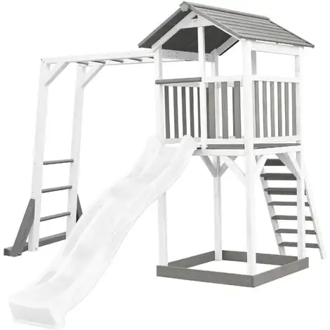 AXI Beach Tower Aire De Jeux Avec Toboggan En Blanc, Cadre D'escalade & Bac à Sable | Grande Maison Enfant Extérieur En Gris & Blanc | Cabane De Jeu En Bois FSC - Gris 1 AXI Beach Tower Aire De Jeux Avec Toboggan En Blanc, Cadre D'escalade & Bac à Sable | Grande Maison Enfant Extérieur En Gris & Blanc | Cabane De Jeu En Bois FSC - Gris