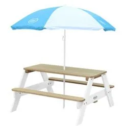 AXI Nick Table Pique Nique Avec Parasol Marron / Blanc | Table De Jeu Enfant Pour Le Jardin - Marron -Axi Soldes Boutique 18396644 3