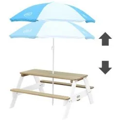 AXI Nick Table Pique Nique Avec Parasol Marron / Blanc | Table De Jeu Enfant Pour Le Jardin - Marron -Axi Soldes Boutique 18396644 5