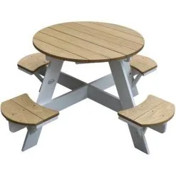 AXI UFO Table De Pique Nique Ronde Pour Enfants En Bois | Table Ronde Enfant Pour Le Jardin En Marron Et Blanc Avec 4 Sièges - Marron