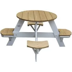 AXI UFO Table De Pique Nique Ronde Pour Enfants En Bois | Table Ronde Enfant Pour Le Jardin En Marron Et Blanc Avec 4 Sièges - Marron -Axi Soldes Boutique 18396662 3