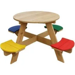 AXI UFO Table De Pique Nique Ronde Pour Enfants En Bois | Table Ronde Enfant Pour Le Jardin Multicouleur Avec 4 Sièges - Marron
