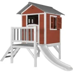 AXI Maison Enfant Beach Lodge XL En Rouge Avec Toboggan En Blanc | Maison De Jeux En Bois FFC Pour Les Enfants | Maisonnette / Cabane De Jeu Pour Le Jardin - Rouge
