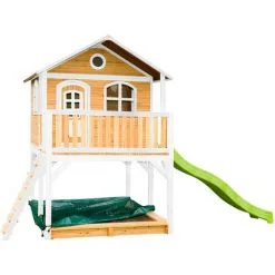 AXI Marc Maison Enfant Avec Bac à Sable & Toboggan Vert Clair | Aire De Jeux Pour L'extérieur En Marron & Blanc | Maisonnette / Cabane De Jeu En Bois FSC - Marron