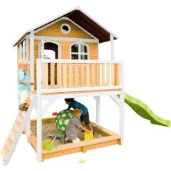 AXI Marc Maison Enfant Avec Bac à Sable & Toboggan Vert Clair | Aire De Jeux Pour L'extérieur En Marron & Blanc | Maisonnette / Cabane De Jeu En Bois FSC - Marron -Axi Soldes Boutique 18495895 3