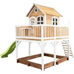 AXI Liam Maison Enfant Avec Bac à Sable & Toboggan Vert Clair | Aire De Jeux Pour L'extérieur En Marron & Blanc | Maisonnette / Cabane De Jeu En Bois FSC - Marron