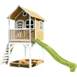 AXI Sarah Maison Enfant Avec Bac à Sable & Toboggan Vert Clair | Aire De Jeux Pour L'extérieur En Marron & Blanc | Maisonnette / Cabane De Jeu En Bois FSC - Marron