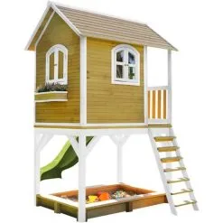 AXI Sarah Maison Enfant Avec Bac à Sable & Toboggan Vert Clair | Aire De Jeux Pour L'extérieur En Marron & Blanc | Maisonnette / Cabane De Jeu En Bois FSC - Marron -Axi Soldes Boutique 18582355 3