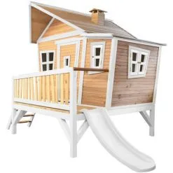 AXI Emma Maison Enfant Avec Toboggan Blanc | Aire De Jeux Pour L'extérieur En Marron & Blanc | Maisonnette / Cabane De Jeu En Bois FSC - Marron -Axi Soldes Boutique 18723189 3