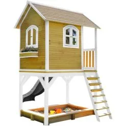 AXI Sarah Maison Enfant Avec Bac à Sable & Toboggan Gris | Aire De Jeux Pour L'extérieur En Marron & Blanc | Maisonnette / Cabane De Jeu En Bois FSC - Marron -Axi Soldes Boutique 30328989 3