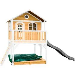 AXI Marc Maison Enfant Avec Bac à Sable & Toboggan Gris | Aire De Jeux Pour L'extérieur En Marron & Blanc | Maisonnette / Cabane De Jeu En Bois FSC - Marron