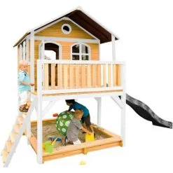 AXI Marc Maison Enfant Avec Bac à Sable & Toboggan Gris | Aire De Jeux Pour L'extérieur En Marron & Blanc | Maisonnette / Cabane De Jeu En Bois FSC - Marron -Axi Soldes Boutique 30328990 3
