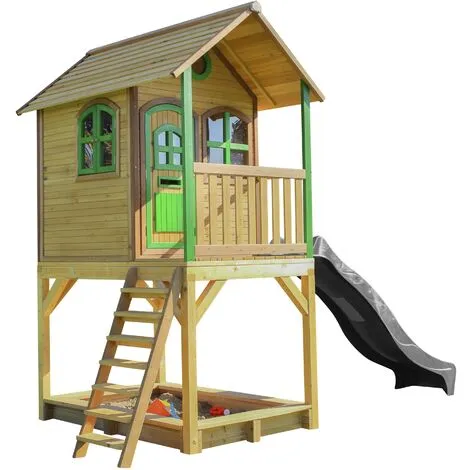 AXI Sarah Maison Enfant Avec Bac à Sable & Toboggan Gris | Aire De Jeux Pour L'extérieur En Marron & Vert | Maisonnette / Cabane De Jeu En Bois FSC - Marron 2 AXI Sarah Maison Enfant Avec Bac à Sable & Toboggan Gris | Aire De Jeux Pour L'extérieur En Marron & Vert | Maisonnette / Cabane De Jeu En Bois FSC - Marron – Image 2