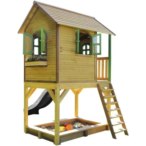 AXI Sarah Maison Enfant Avec Bac à Sable & Toboggan Gris | Aire De Jeux Pour L'extérieur En Marron & Vert | Maisonnette / Cabane De Jeu En Bois FSC - Marron 4 AXI Sarah Maison Enfant Avec Bac à Sable & Toboggan Gris | Aire De Jeux Pour L'extérieur En Marron & Vert | Maisonnette / Cabane De Jeu En Bois FSC - Marron – Image 4