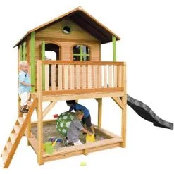 AXI Marc Maison Enfant Avec Bac à Sable & Toboggan Gris | Aire De Jeux Pour L'extérieur En Marron & Vert | Maisonnette / Cabane De Jeu En Bois FSC - Marron -Axi Soldes Boutique 30353755 3