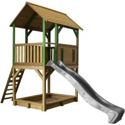 AXI Pumba Maison Enfant Avec Bac à Sable & Toboggan Gris | Aire De Jeux Pour L'extérieur En Marron & Vert | Maisonnette / Cabane De Jeu En Bois FSC - Marron