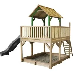 AXI Atka Maison Enfant Avec Bac à Sable & Toboggan Gris | Aire De Jeux Pour L'extérieur En Marron & Vert | Maisonnette / Cabane De Jeu En Bois FSC - Marron