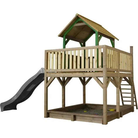 AXI Atka Maison Enfant Avec Bac à Sable & Toboggan Gris | Aire De Jeux Pour L'extérieur En Marron & Vert | Maisonnette / Cabane De Jeu En Bois FSC - Marron 2 AXI Atka Maison Enfant Avec Bac à Sable & Toboggan Gris | Aire De Jeux Pour L'extérieur En Marron & Vert | Maisonnette / Cabane De Jeu En Bois FSC - Marron – Image 2