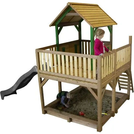 AXI Atka Maison Enfant Avec Bac à Sable & Toboggan Gris | Aire De Jeux Pour L'extérieur En Marron & Vert | Maisonnette / Cabane De Jeu En Bois FSC - Marron 3 AXI Atka Maison Enfant Avec Bac à Sable & Toboggan Gris | Aire De Jeux Pour L'extérieur En Marron & Vert | Maisonnette / Cabane De Jeu En Bois FSC - Marron – Image 3