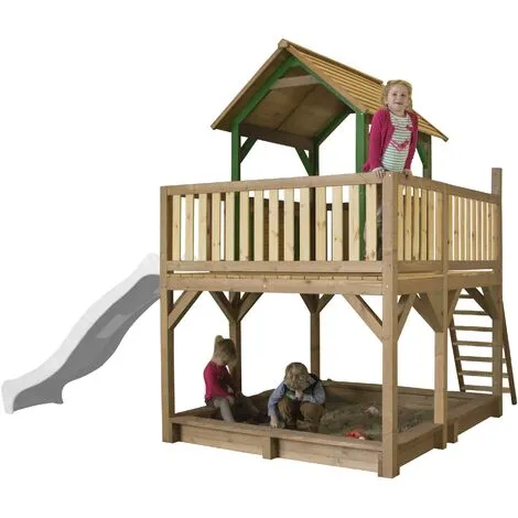 AXI Atka Maison Enfant Avec Bac à Sable & Toboggan Blanc | Aire De Jeux Pour L'extérieur En Marron & Vert | Maisonnette / Cabane De Jeu En Bois FSC - Marron 2 AXI Atka Maison Enfant Avec Bac à Sable & Toboggan Blanc | Aire De Jeux Pour L'extérieur En Marron & Vert | Maisonnette / Cabane De Jeu En Bois FSC - Marron – Image 2