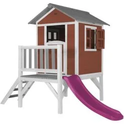 AXI Maison Enfant Beach Lodge XL En Rouge Avec Toboggan En Violet | Maison De Jeux En Bois FFC Pour Les Enfants | Maisonnette / Cabane De Jeu Pour Le Jardin - Rouge