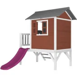 AXI Maison Enfant Beach Lodge XL En Rouge Avec Toboggan En Violet | Maison De Jeux En Bois FFC Pour Les Enfants | Maisonnette / Cabane De Jeu Pour Le Jardin - Rouge -Axi Soldes Boutique 30353894 3