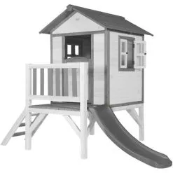 AXI Maison Enfant Beach Lodge XL En Blanc Avec Toboggan En Gris | Maison De Jeux En Bois FFC Pour Les Enfants | Maisonnette / Cabane De Jeu Pour Le Jardin - Blanc