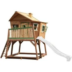 Axi Soldes Boutique 32 AXI Max Maison Enfant Avec Bac à Sable & Toboggan Blanc | Aire De Jeux Pour L'extérieur En Marron & Vert | Maisonnette / Cabane De Jeu En Bois FSC - Marron