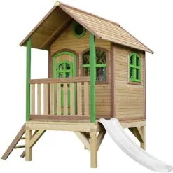 AXI Tom Maison Enfant Avec Toboggan Blanc | Aire De Jeux Pour L'extérieur En Marron & Vert | Maisonnette / Cabane De Jeu En Bois FSC - Marron