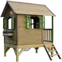 AXI Tom Maison Enfant Avec Toboggan Blanc | Aire De Jeux Pour L'extérieur En Marron & Vert | Maisonnette / Cabane De Jeu En Bois FSC - Marron -Axi Soldes Boutique 30403121 4