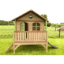 AXI Stef Maison Enfant Avec Toboggan Gris | Aire De Jeux Pour L'extérieur En Marron & Vert | Maisonnette / Cabane De Jeu En Bois FSC - Marron -Axi Soldes Boutique 30403124 4