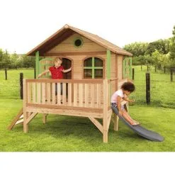 AXI Stef Maison Enfant Avec Toboggan Gris | Aire De Jeux Pour L'extérieur En Marron & Vert | Maisonnette / Cabane De Jeu En Bois FSC - Marron -Axi Soldes Boutique 30403124 5