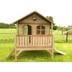 AXI Stef Maison Enfant Avec Toboggan Blanc | Aire De Jeux Pour L'extérieur En Marron & Vert | Maisonnette / Cabane De Jeu En Bois FSC - Marron -Axi Soldes Boutique 30403126 4