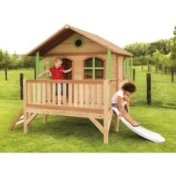 AXI Stef Maison Enfant Avec Toboggan Blanc | Aire De Jeux Pour L'extérieur En Marron & Vert | Maisonnette / Cabane De Jeu En Bois FSC - Marron -Axi Soldes Boutique 30403126 5