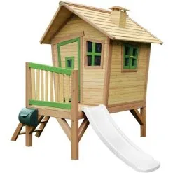 AXI Robin Maison Enfant Avec Toboggan Blanc | Aire De Jeux Pour L'extérieur En Marron & Vert | Maisonnette / Cabane De Jeu En Bois FSC - Marron