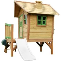 AXI Robin Maison Enfant Avec Toboggan Blanc | Aire De Jeux Pour L'extérieur En Marron & Vert | Maisonnette / Cabane De Jeu En Bois FSC - Marron -Axi Soldes Boutique 30403130 4